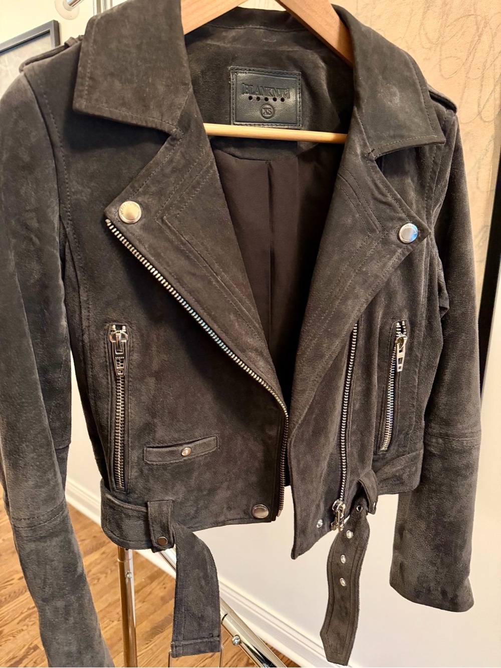 Blank NYC Cropped Gray Suede Moto Jacket